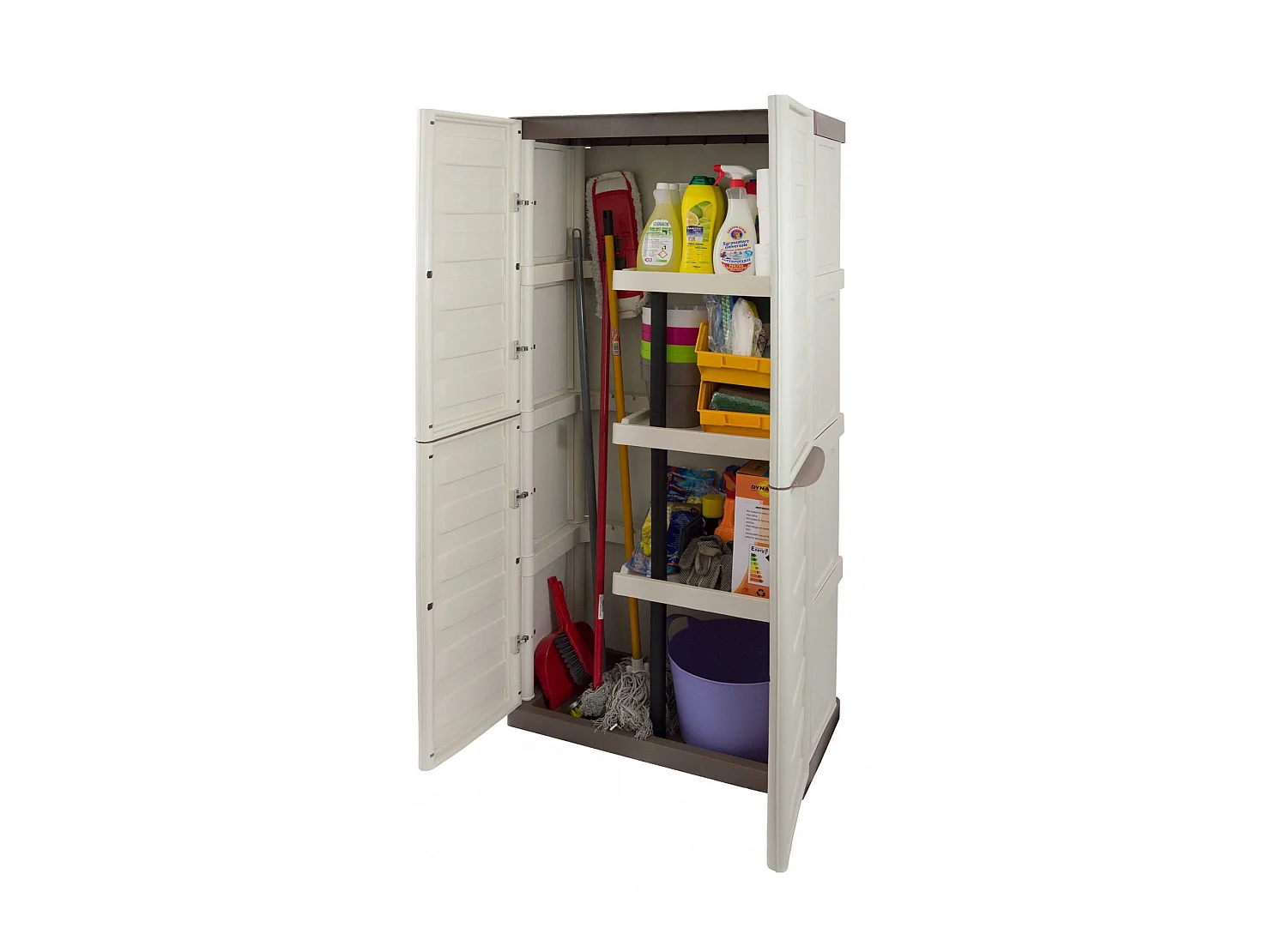 Armário de exterior Dbattitin, Armário de varanda multiuo, Armário de exterior de 2 porta, 100% Made in Italy, Bege e Catanho, Acabamento em litra, 70x39h165 cm