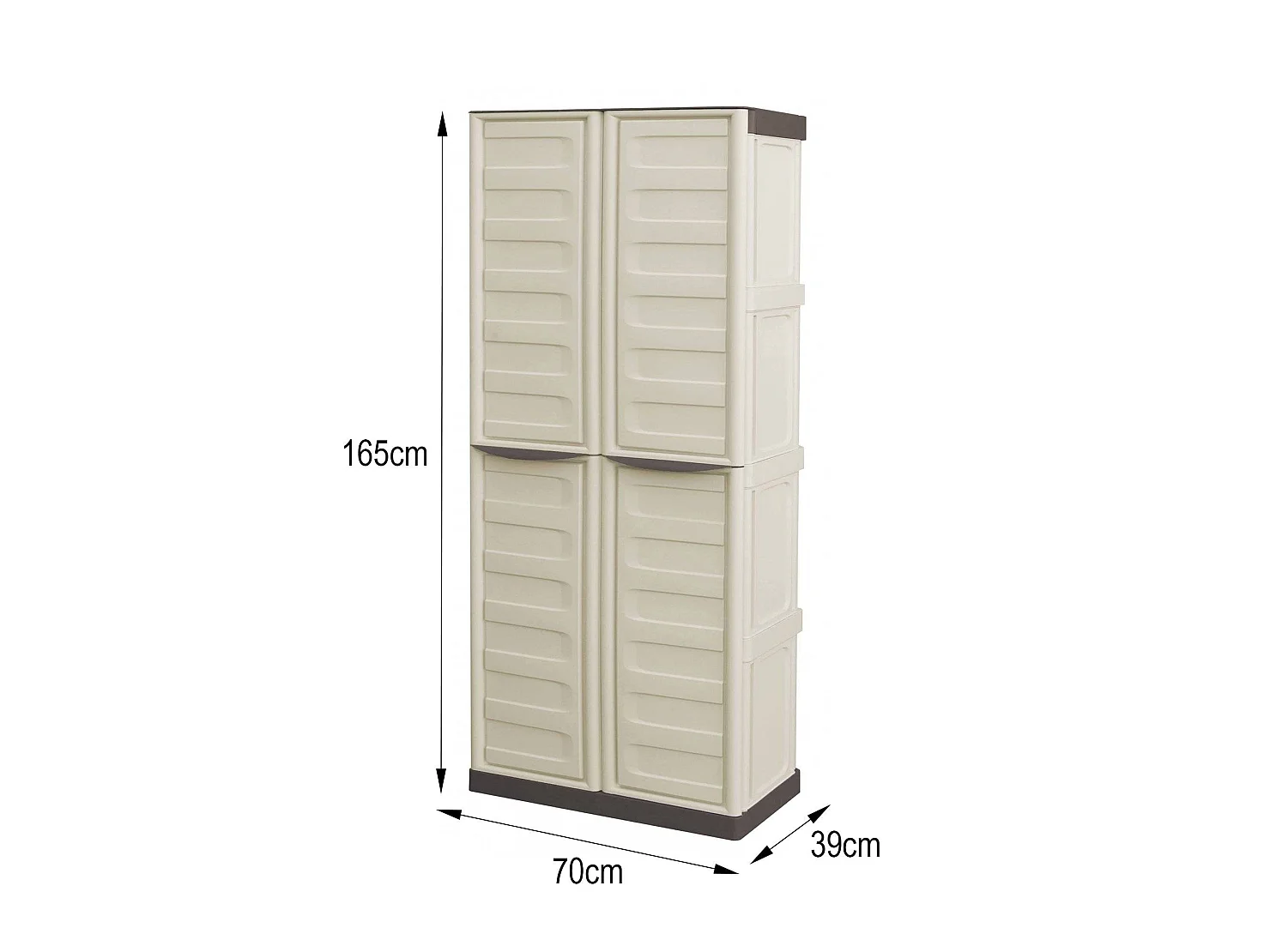 Armário de exterior Dbattitin, Armário de varanda multiuo, Armário de exterior de 2 porta, 100% Made in Italy, Bege e Catanho, Acabamento em litra, 70x39h165 cm