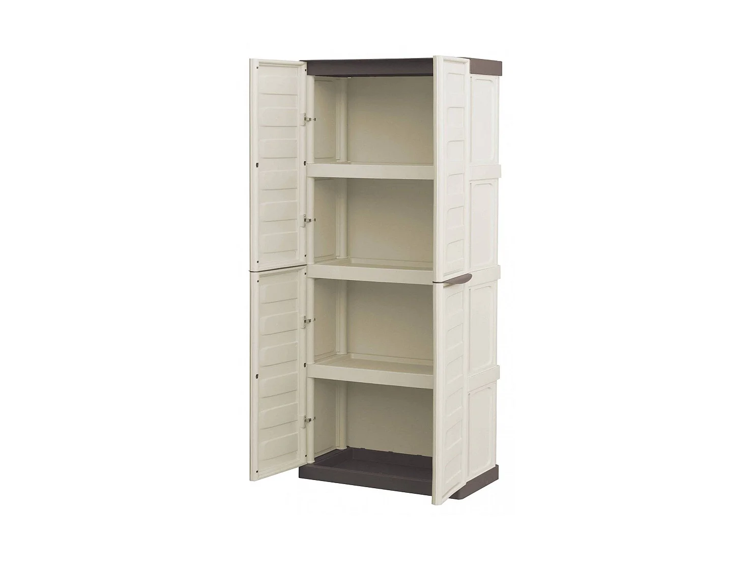 Armário de exterior Dbattitin, Armário de varanda multiuo, Armário de exterior de 2 porta, 100% Made in Italy, Bege e Catanho, Acabamento em litra, 70x39h165 cm