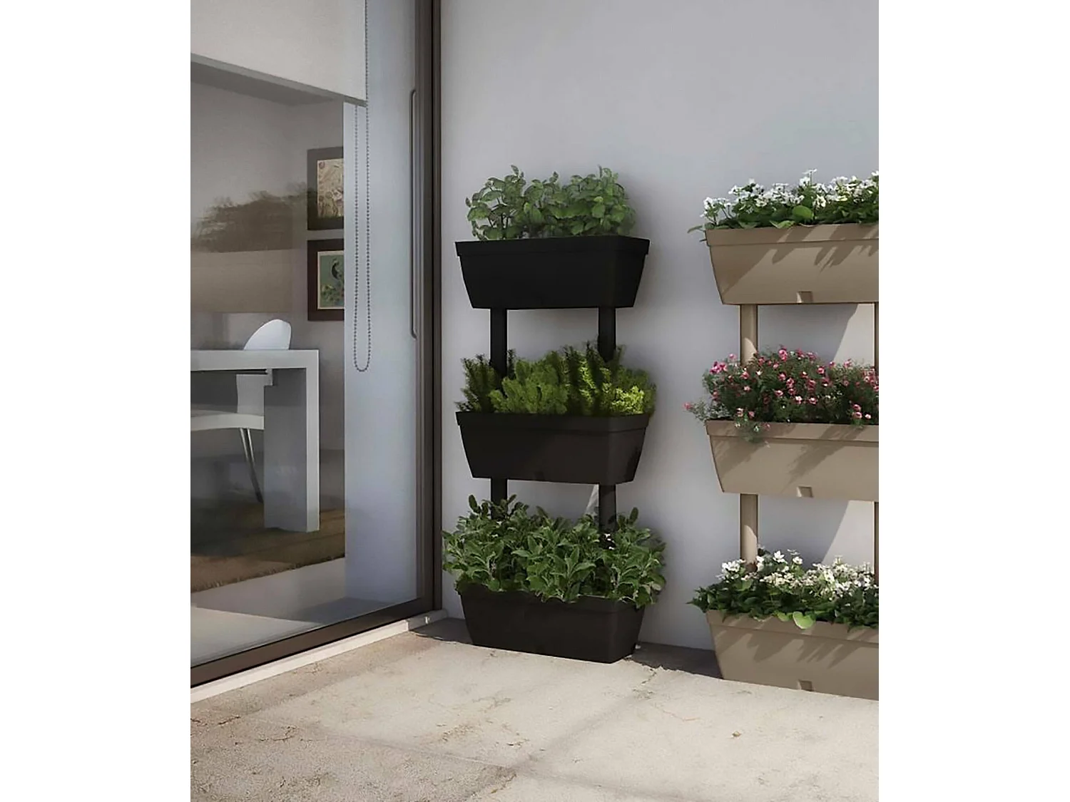 Lot de 3 vases Durbuy, Composition pour potager domestique, Ensemble porte-fleurs pour intérieur ou extérieur, 100% Made in Italy, 49x16h100 cm, Anthracite