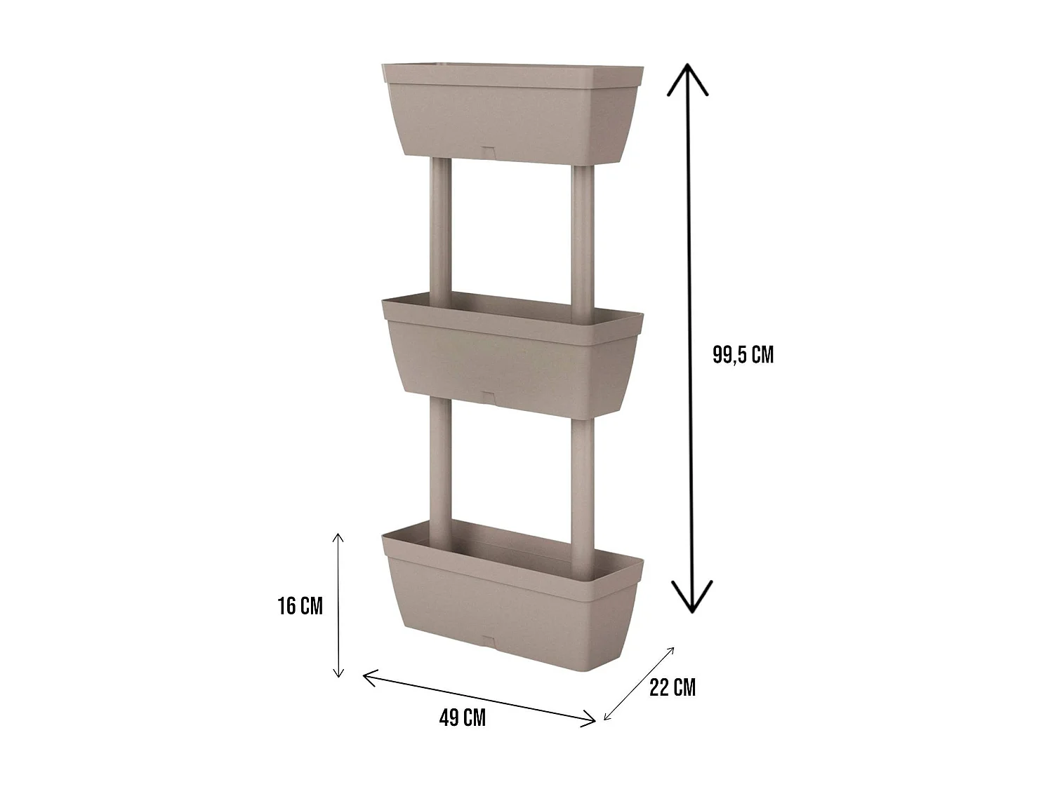 Set mit 3 Dantonacci-Vasen, Komposition für den heimischen Gemüsegarten, Blumenhalter-Set für drinnen oder drauÃŸen, 100 % Made in Italy, 49 x 16 x 100 cm, Taupe