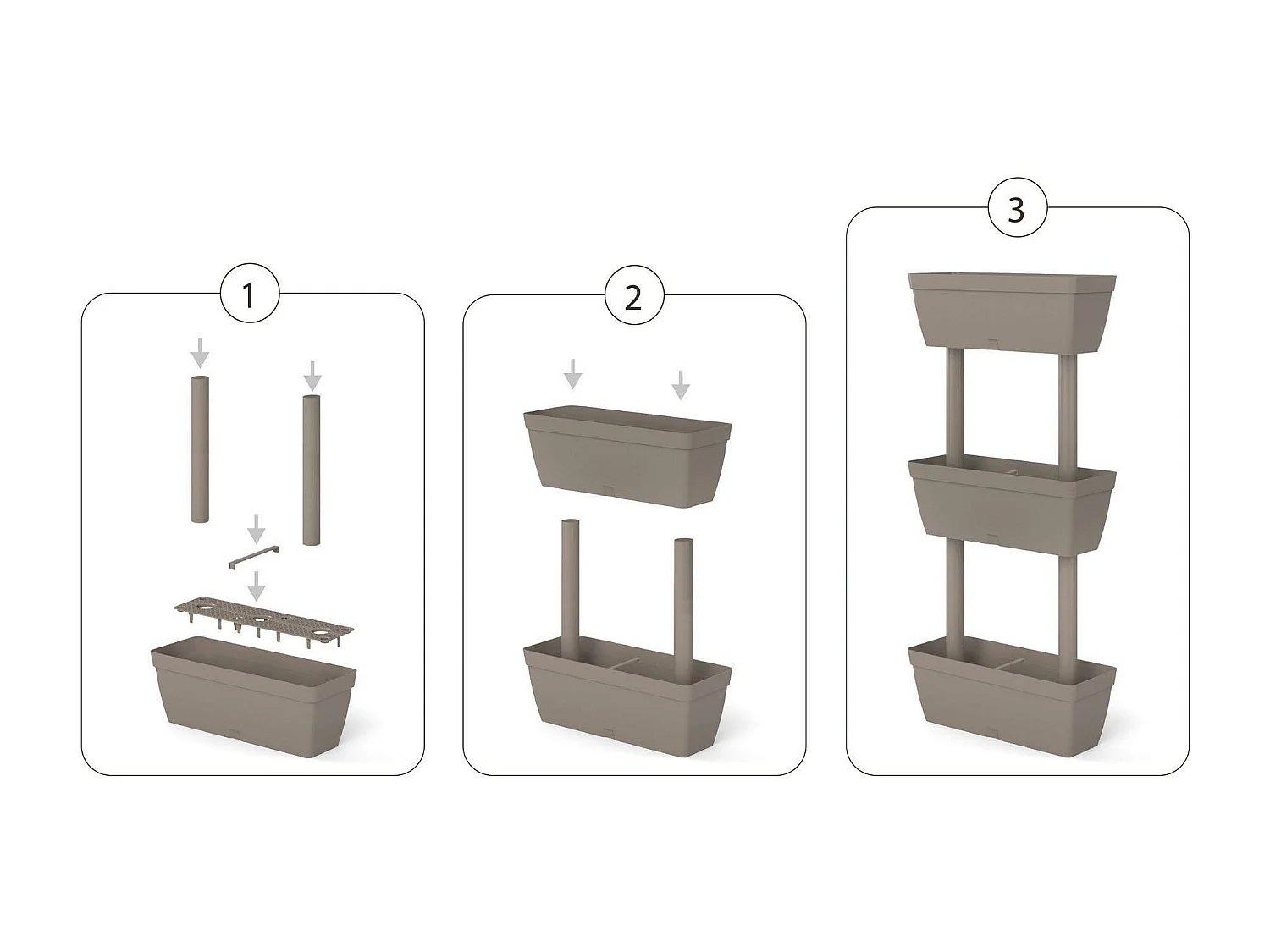 Set mit 3 Dantonacci-Vasen, Komposition für den heimischen Gemüsegarten, Blumenhalter-Set für drinnen oder drauÃŸen, 100 % Made in Italy, 49 x 16 x 100 cm, Taupe