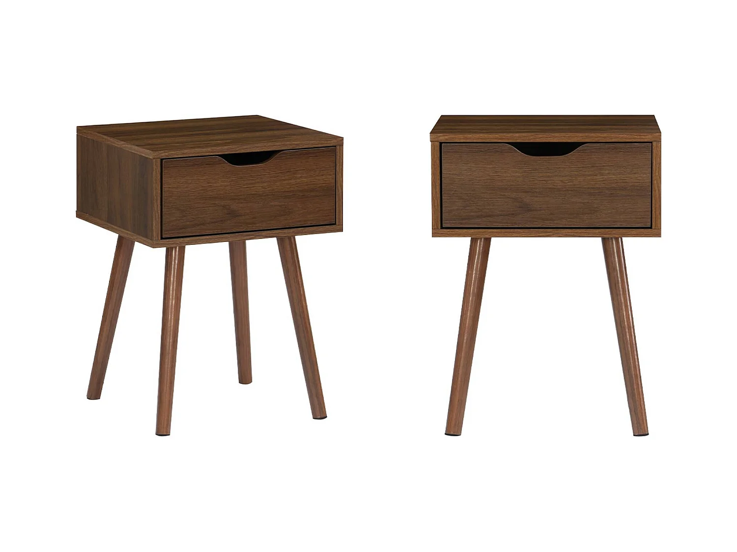 Lot de 2 tables de chevet décor bois teinté noyer. 1 tiroir