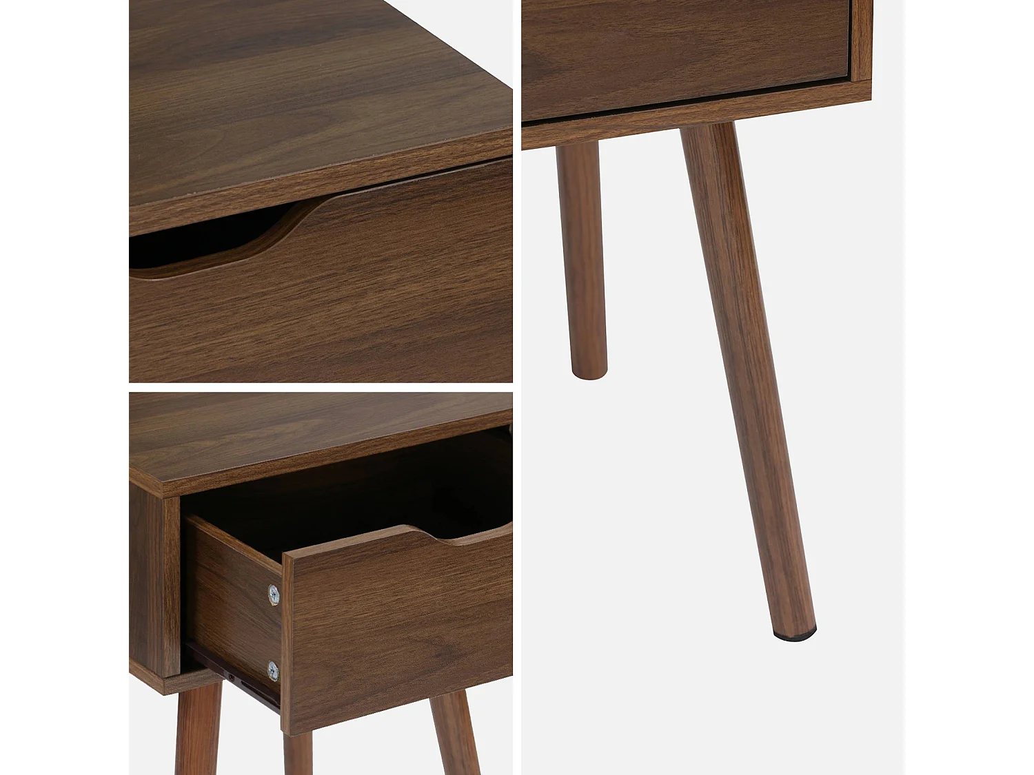 Lot de 2 tables de chevet décor bois teinté noyer. 1 tiroir