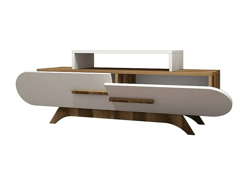 Dkastano tv-meubel, woonkamerkast, laag tv-kast, wandstandaard atGevlochten, 145x37h50 cm, walnoot en wit