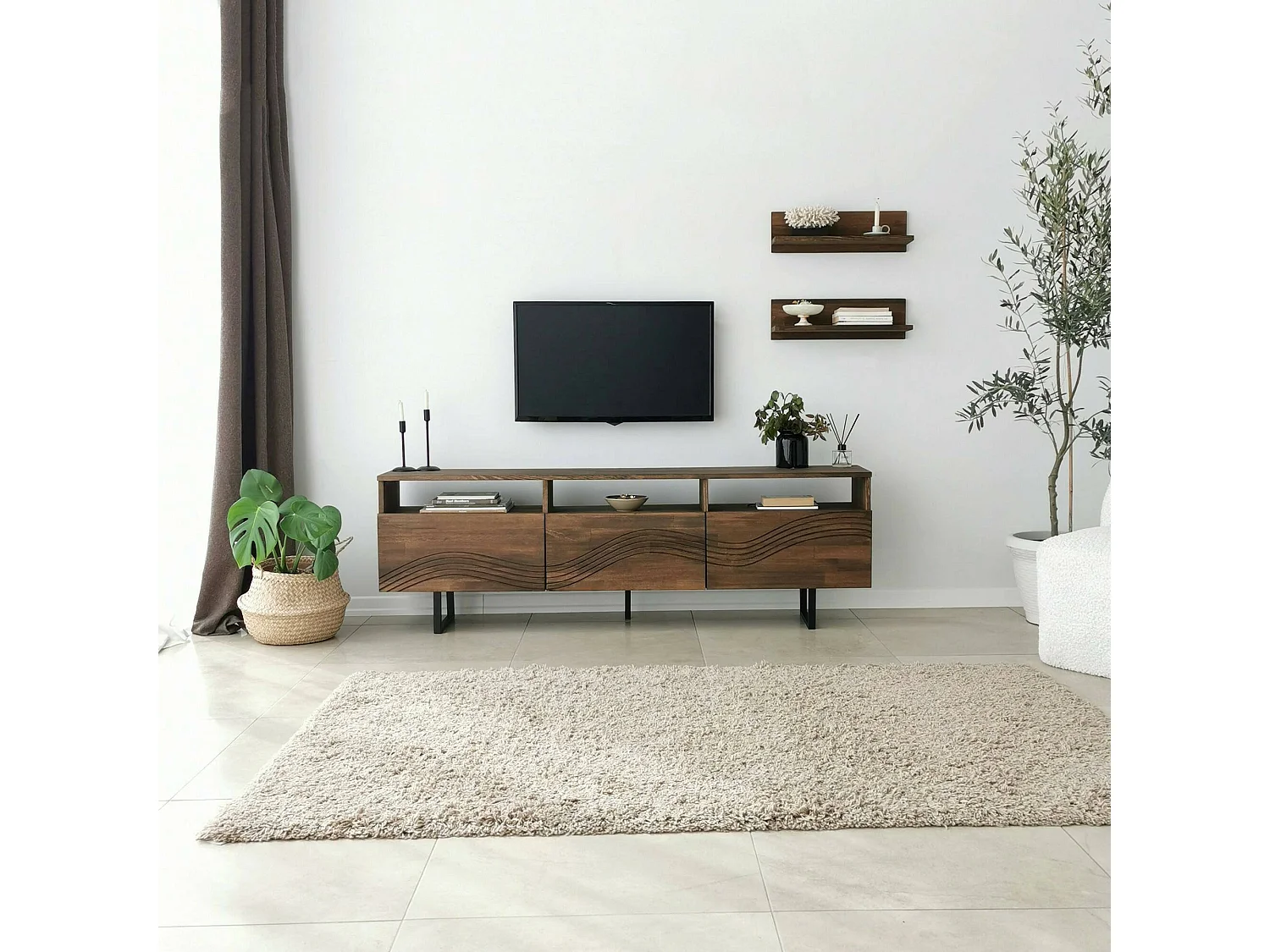 Dpigin tv-meubel, woonkamer dressoir, laag tv-meubel, uitgerust wandonderstel, 170x30h40 cm, walnoot