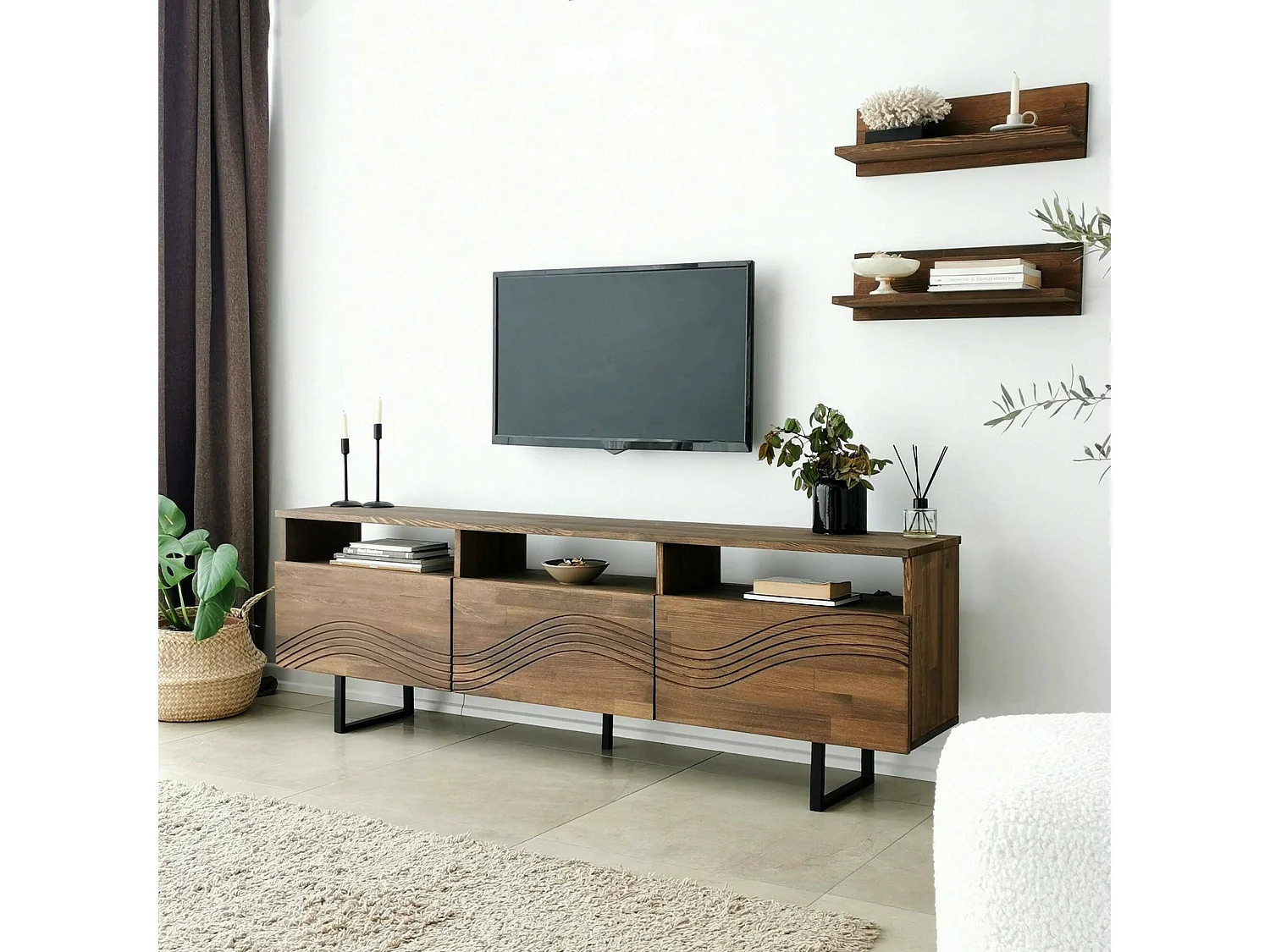 Dpigin tv-meubel, woonkamer dressoir, laag tv-meubel, uitgerust wandonderstel, 170x30h40 cm, walnoot