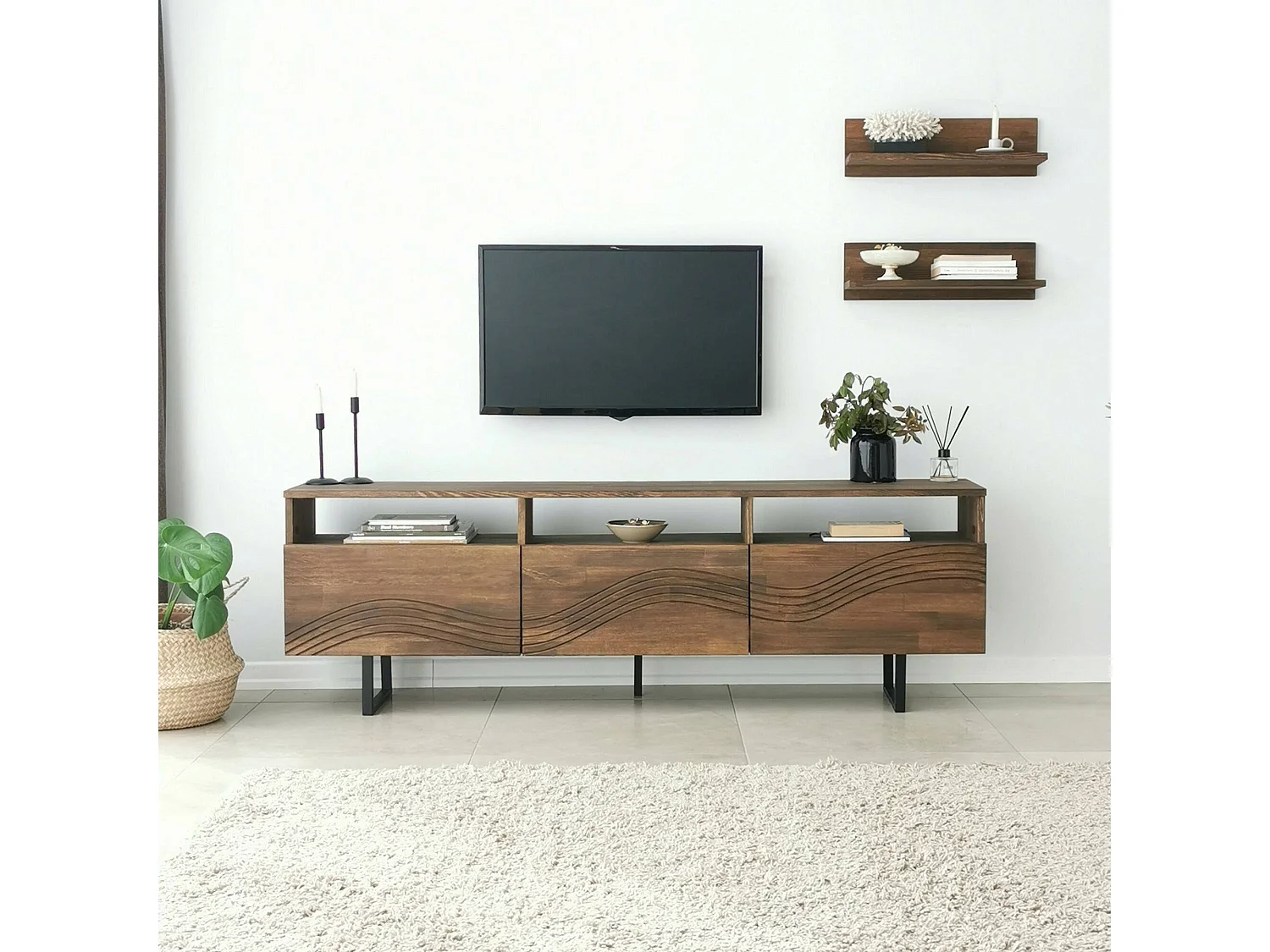 Dpigin tv-meubel, woonkamer dressoir, laag tv-meubel, uitgerust wandonderstel, 170x30h40 cm, walnoot