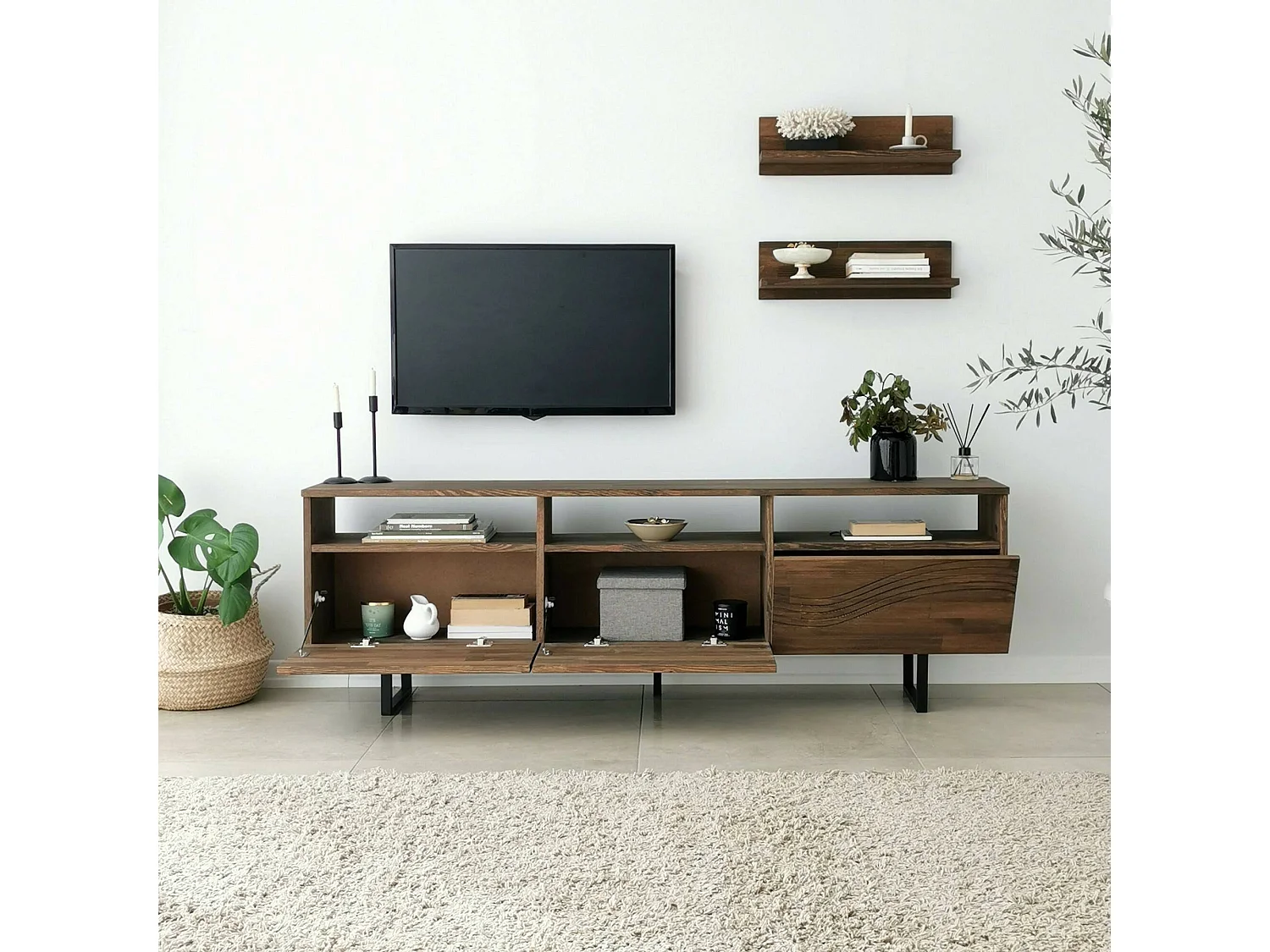Dpigin tv-meubel, woonkamer dressoir, laag tv-meubel, uitgerust wandonderstel, 170x30h40 cm, walnoot