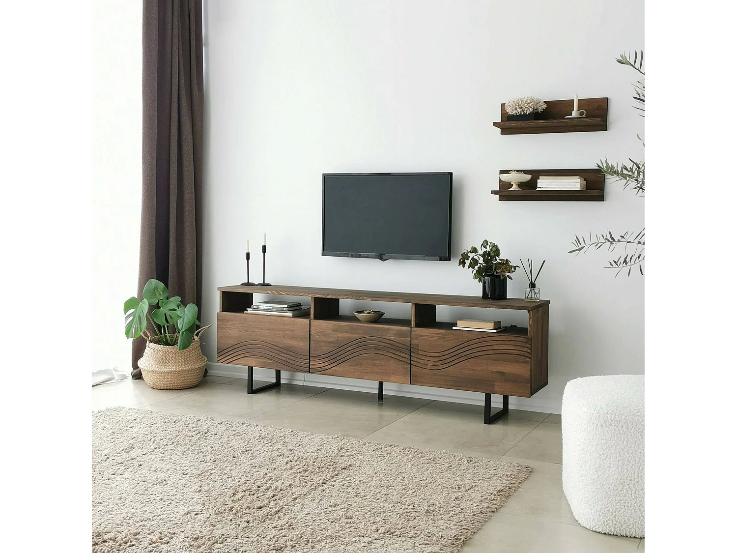 Fernsehschrank Dpigin, Ständer für Wohnzimmerfernseher, Niedriges Wohnzimmer-Sideboard, TV-Ständerbasis, 170x30h40 cm, Nussbaum