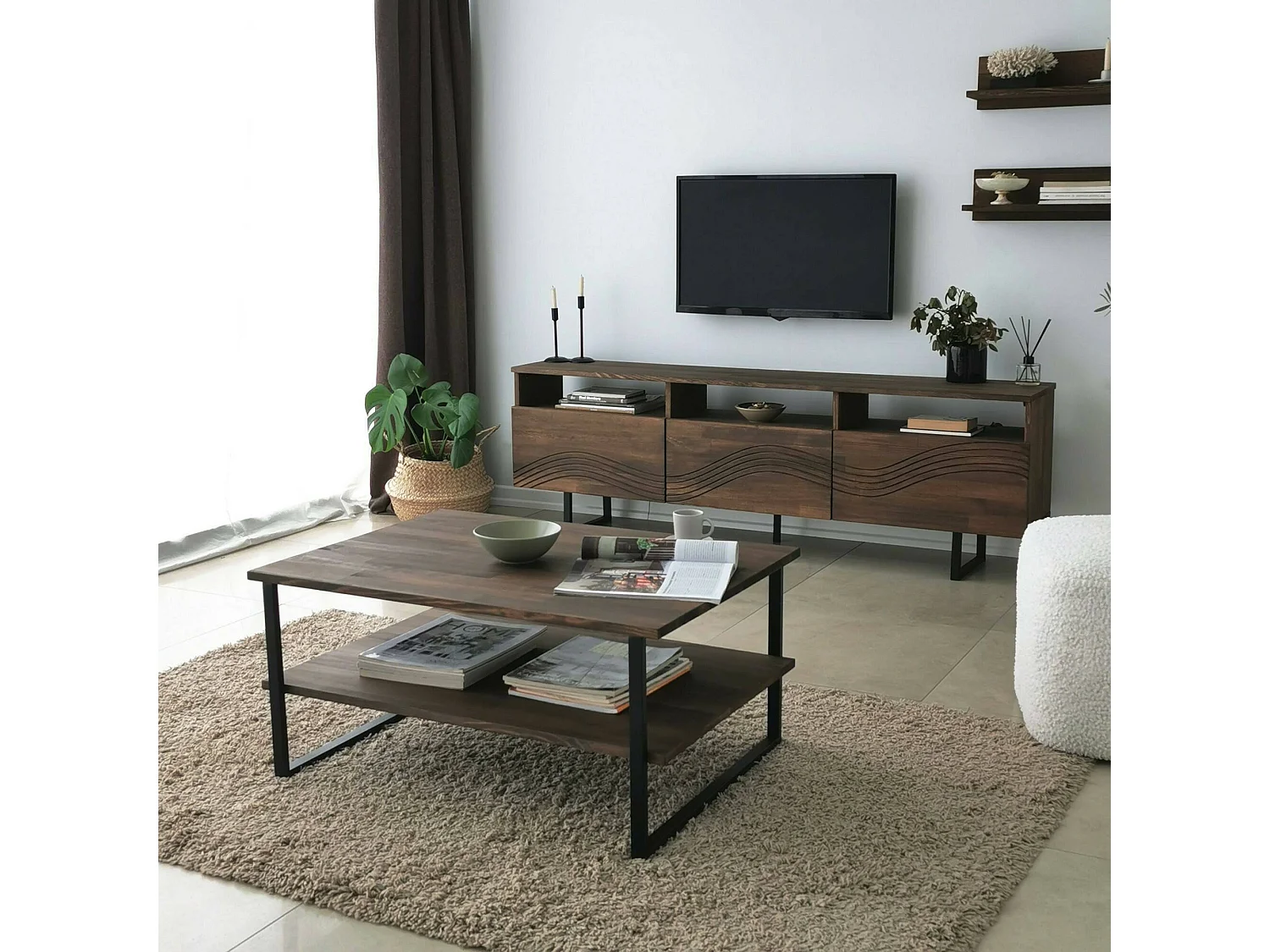 Fernsehschrank Dpigin, Ständer für Wohnzimmerfernseher, Niedriges Wohnzimmer-Sideboard, TV-Ständerbasis, 170x30h40 cm, Nussbaum