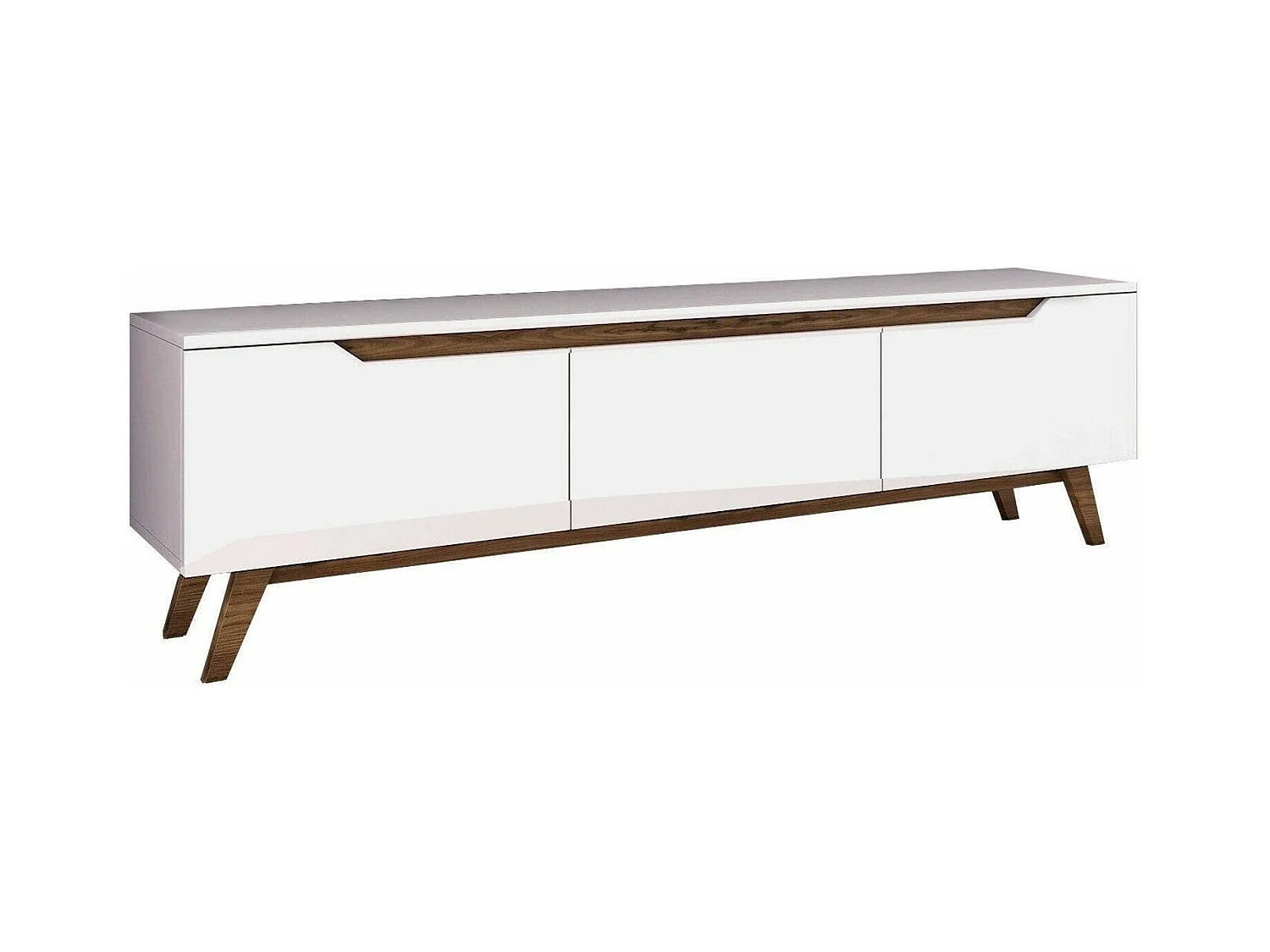 Meuble TV Cor, Buffet de salon, Armoire basse pour TV, Base murale de rangement, 180x35h49 cm, Blanc et Noyer