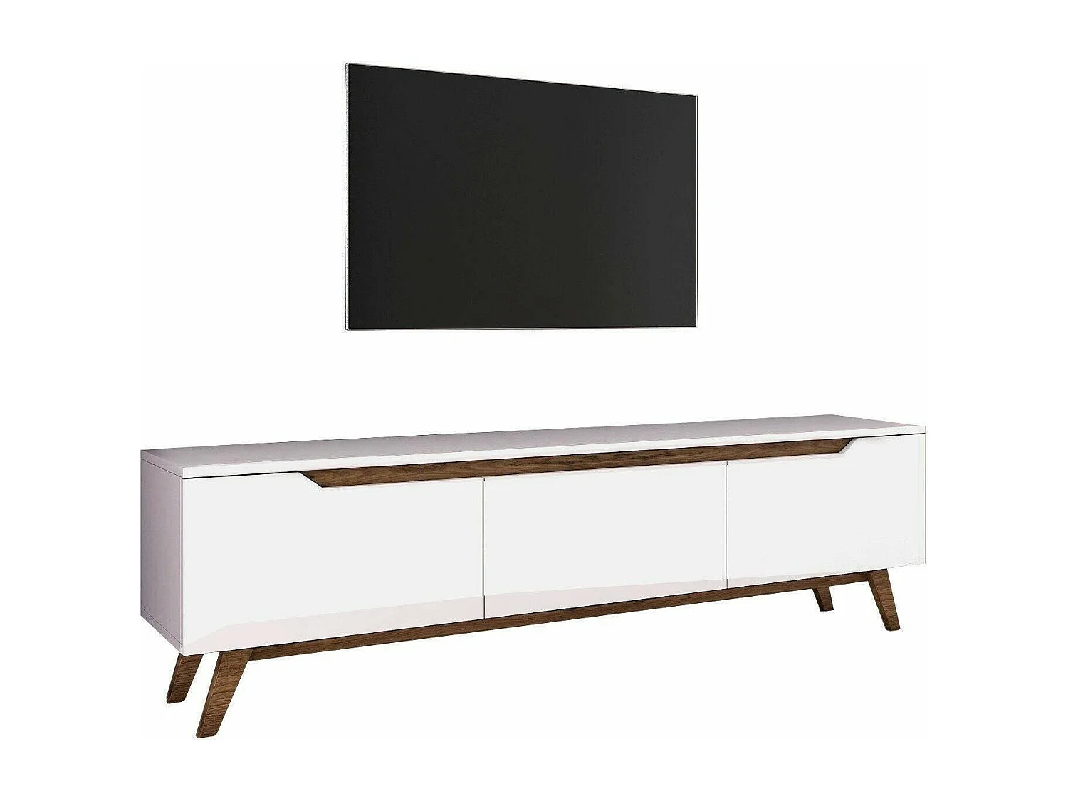 Fernsehschrank Dguidoli, Ständer für Wohnzimmerfernseher, Niedriges Wohnzimmer-Sideboard, TV-Ständerbasis, 180x35h49 cm, WeiÃŸ und Walnuss