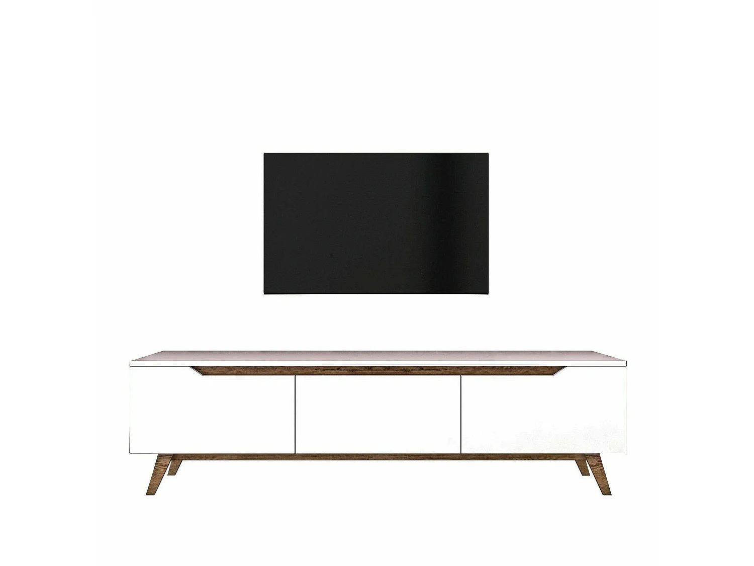 Dguidoli tv-standaard, woonkamermeubel, lage tv-meubel, wandstandaard, 180x35h49 cm, wit en walnoot