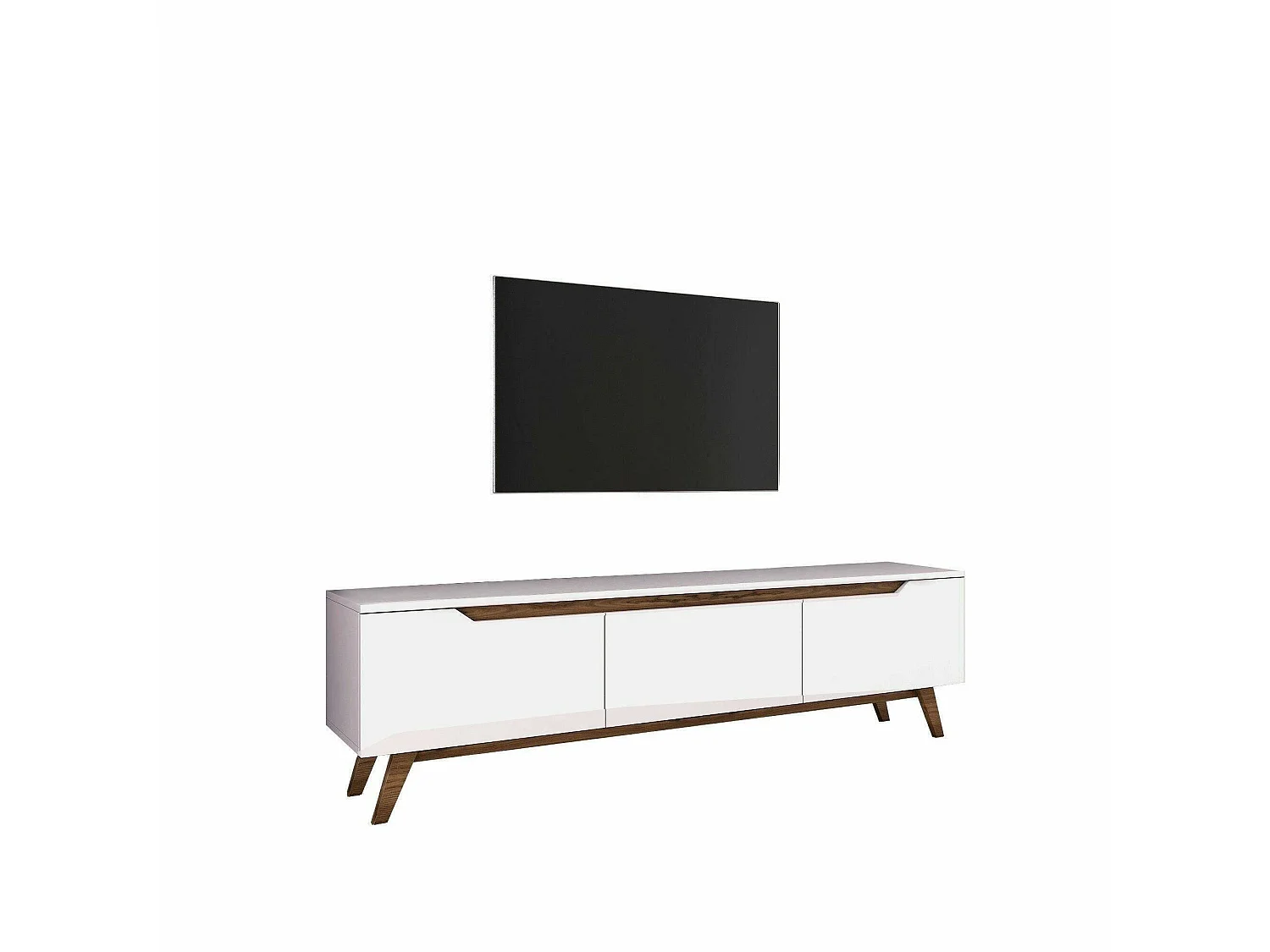 Dguidoli tv-standaard, woonkamermeubel, lage tv-meubel, wandstandaard, 180x35h49 cm, wit en walnoot
