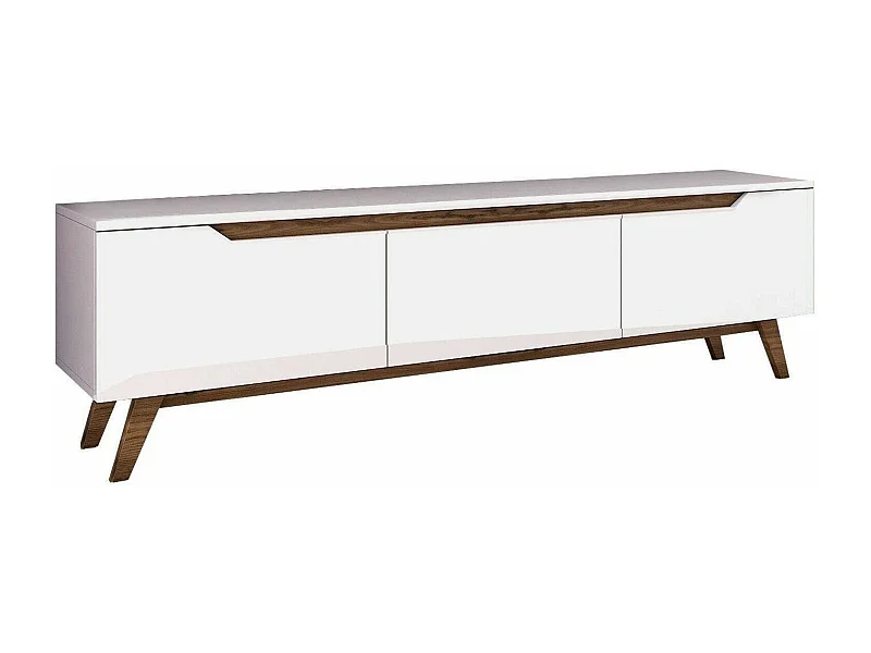 Mueble de televisión Dguidoli, Aparador de salón, Mueble bajo para TV, Base de pared equipada, 180x35h49 cm, Blanco y Nogal