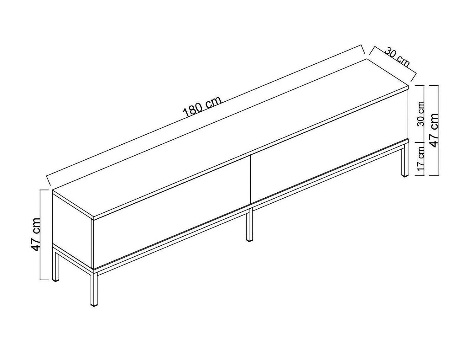 Fernsehschrank Dpetrell, Ständer für Wohnzimmerfernseher, Niedriges Wohnzimmer-Sideboard, TV-Ständerbasis, 180x30h47 cm, WeiÃŸ und Schwarz