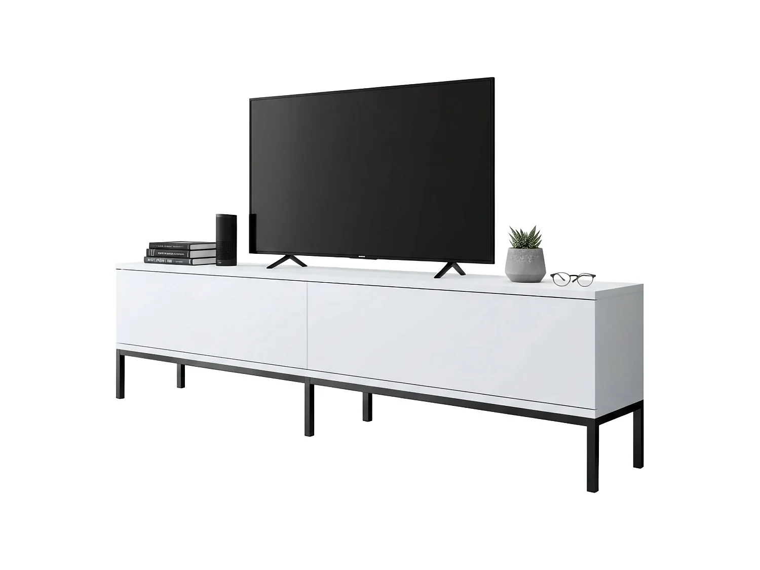 Fernsehschrank Dpetrell, Ständer für Wohnzimmerfernseher, Niedriges Wohnzimmer-Sideboard, TV-Ständerbasis, 180x30h47 cm, WeiÃŸ und Schwarz