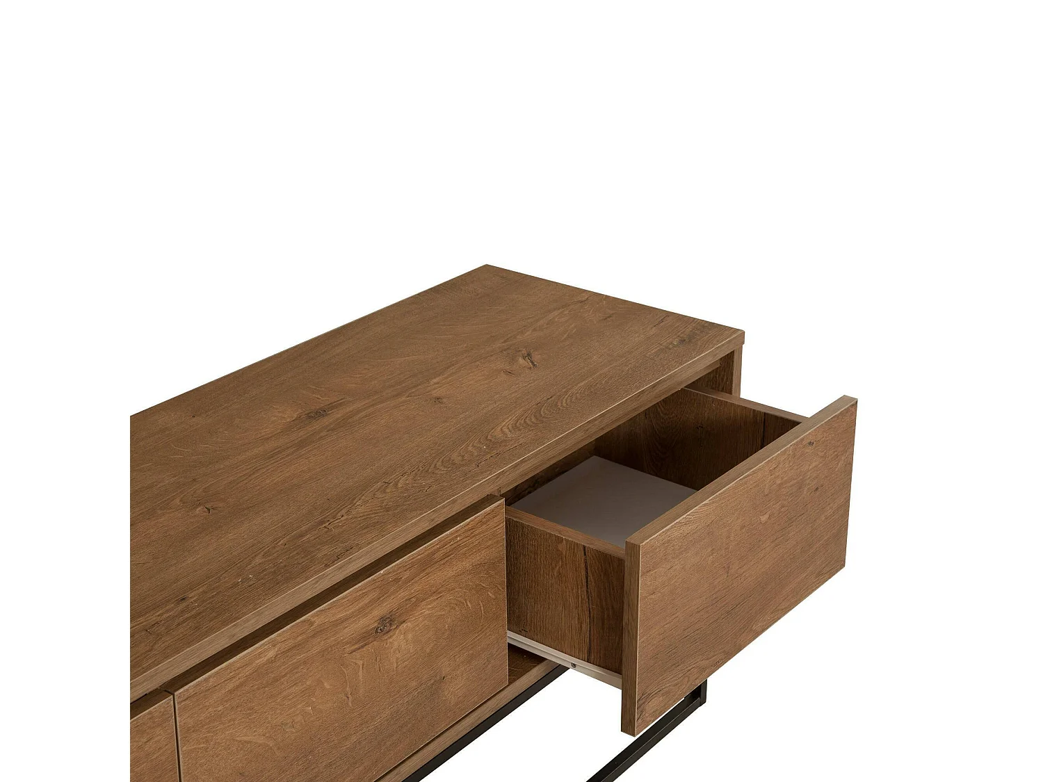 Meuble TV Eos, Buffet de salon, Armoire basse pour TV, Base murale de rangement, 140x40h50 cm, Noyer et Noir