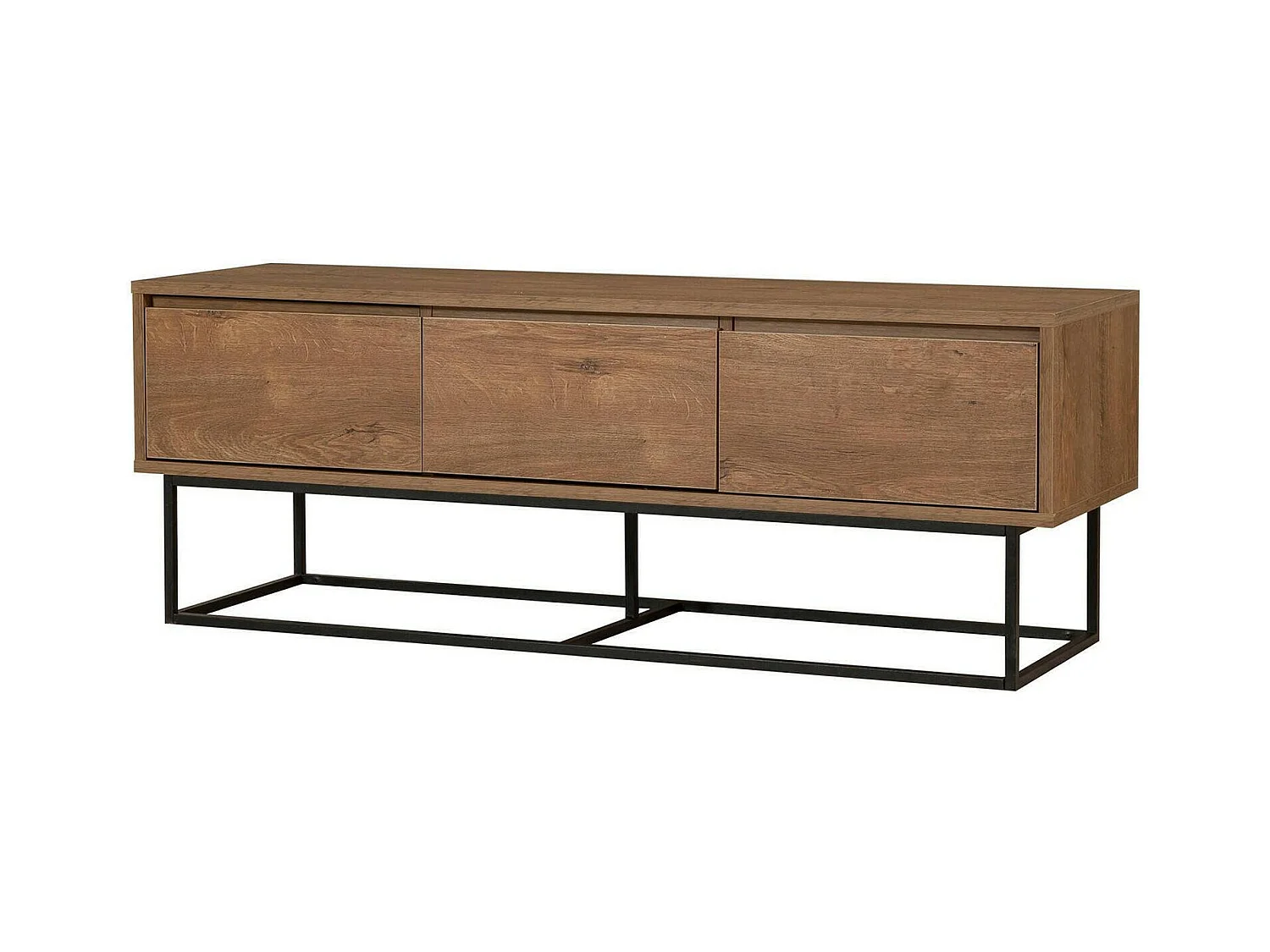 Meuble TV Eos, Buffet de salon, Armoire basse pour TV, Base murale de rangement, 140x40h50 cm, Noyer et Noir