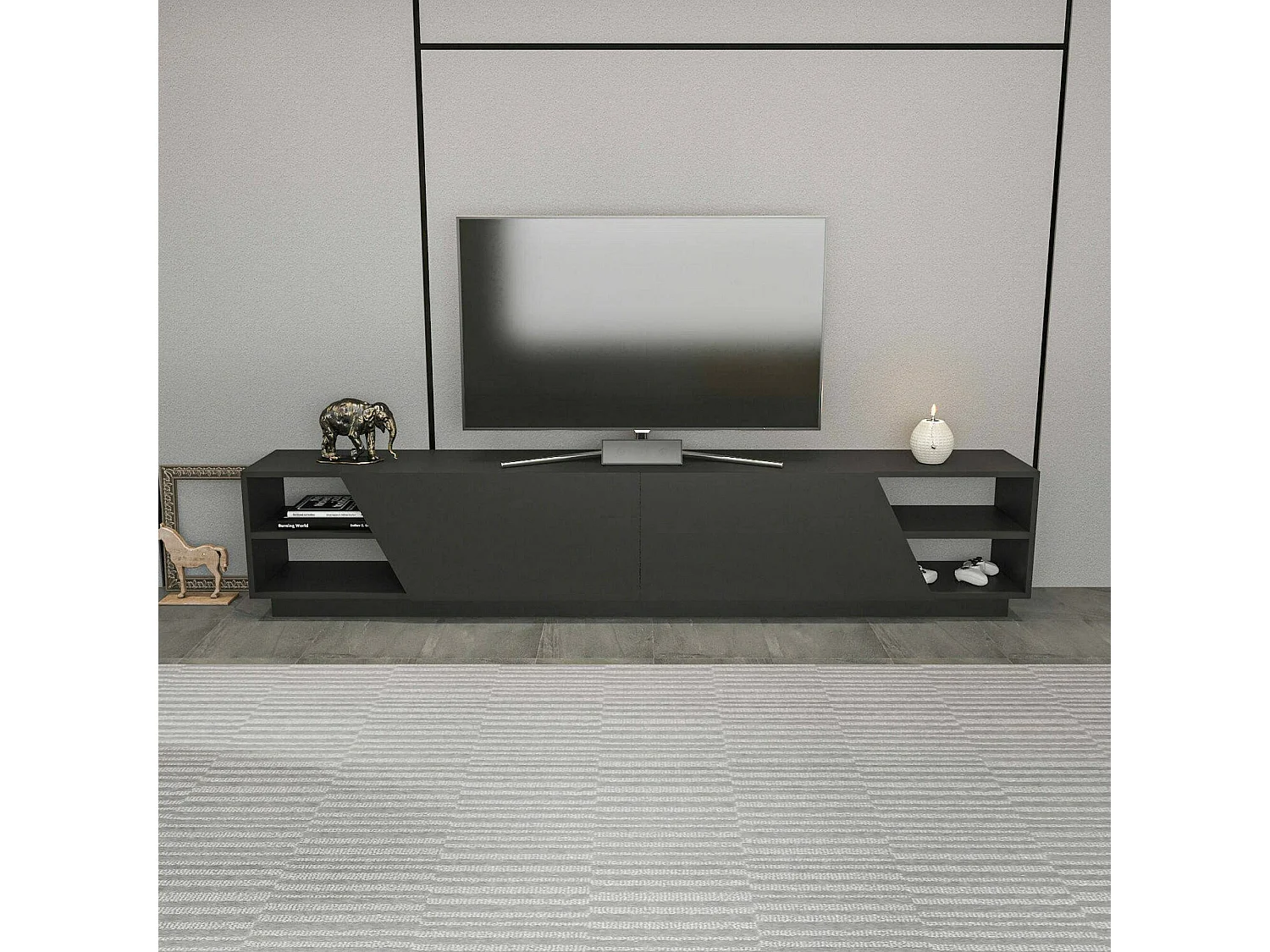 Armário de TV Dpazienz, Aparador de sala, Armário de TV baixo, Base parEte equipado, 240x37h47 cm, Antracite