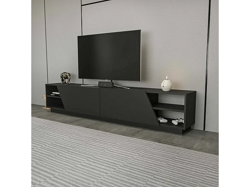 Armário de TV Dpazienz, Aparador de sala, Armário de TV baixo, Base parEte equipado, 240x37h47 cm, Antracite