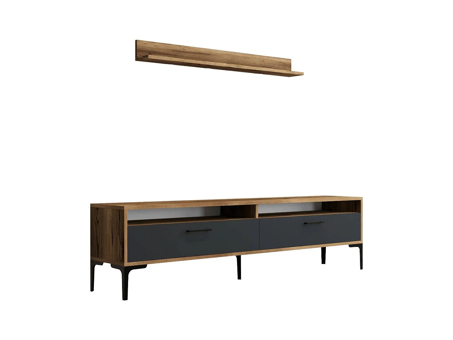 Dmora - Parete attrezzata Oho, 180x35h47 cm, Noce e Antracite