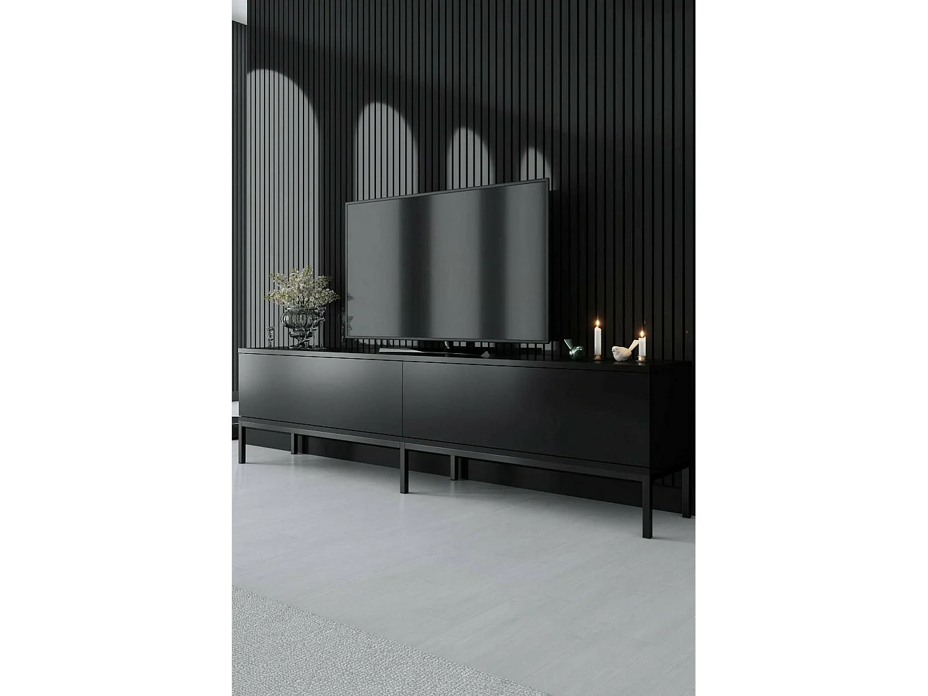 Dpetrell tv-meubel, woonkamermeubel, lage tv-meubel, wandstandaard, 180x30h47 cm, Zwart