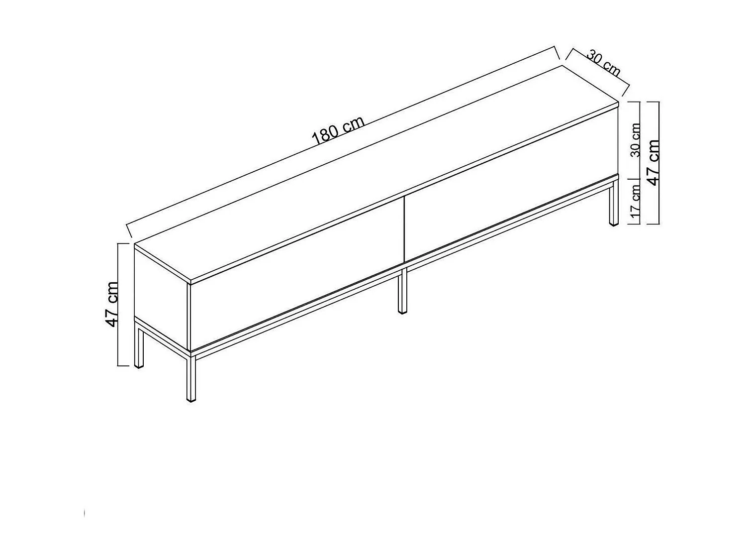 Dpetrell tv-meubel, woonkamermeubel, lage tv-meubel, wandstandaard, 180x30h47 cm, Zwart