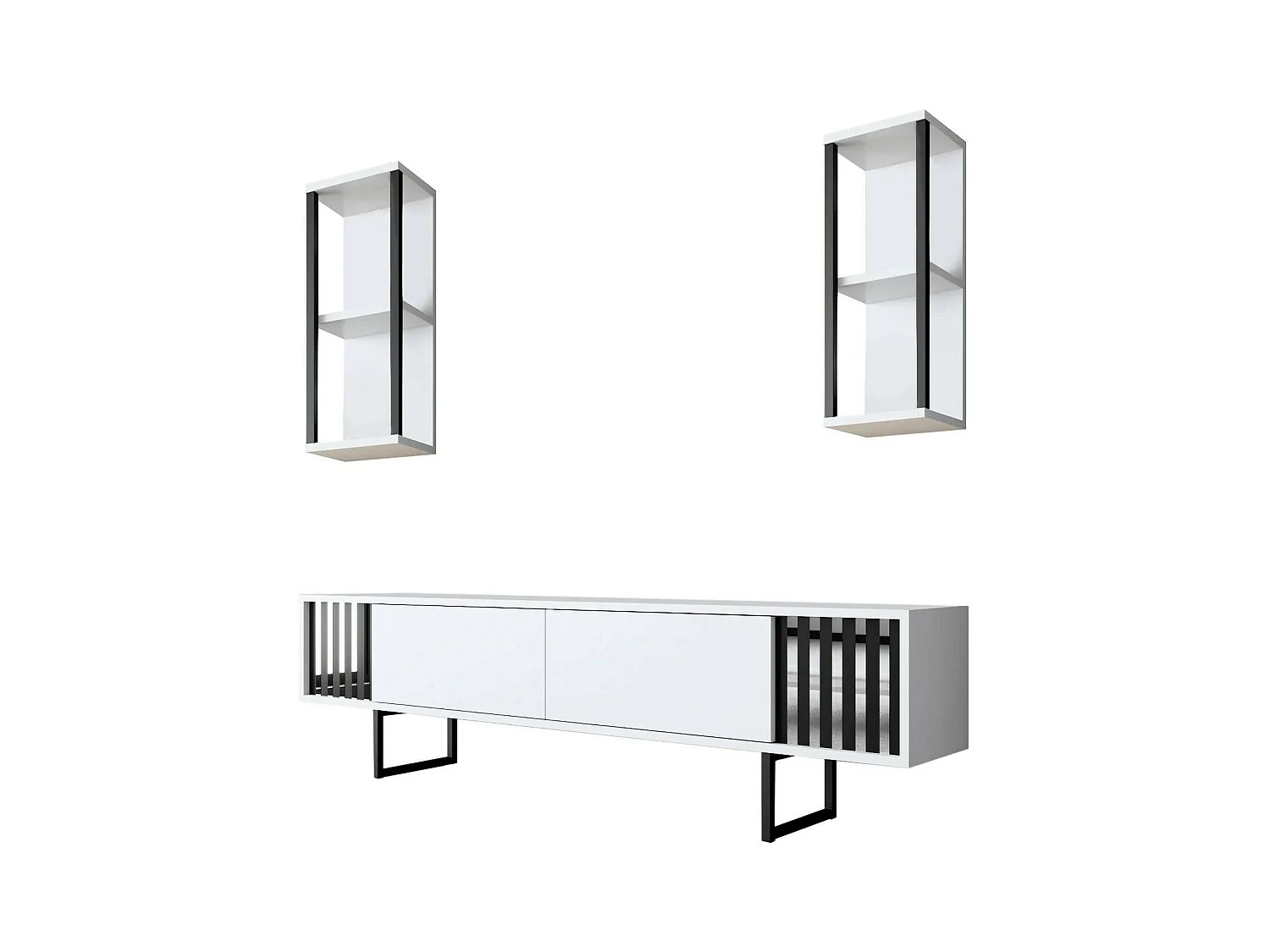 Armário de TV Dfantin, Aparador de sala, Armário de TV baixo, Base de parede equipada, 180x30h48 cm, Preto e branco
