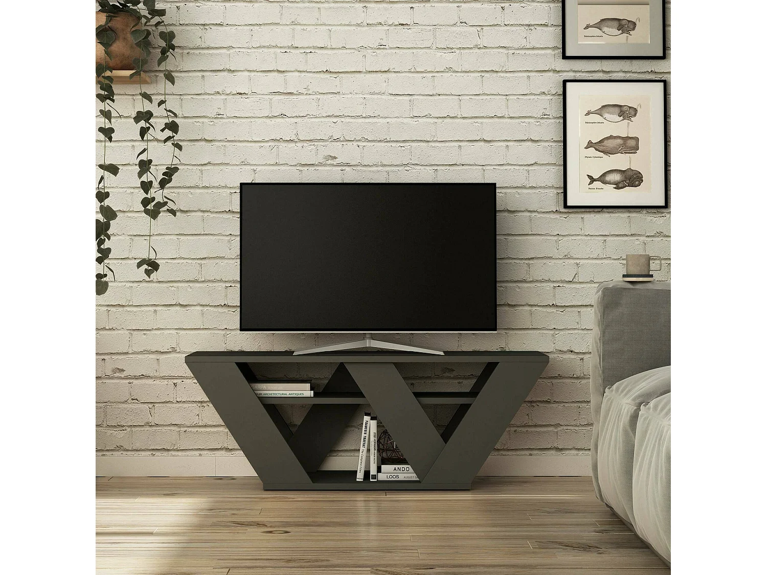 Meuble TV Pegasus, Buffet de salon, Armoire basse pour TV, Base murale de rangement, 110x30h40 cm, Anthracite