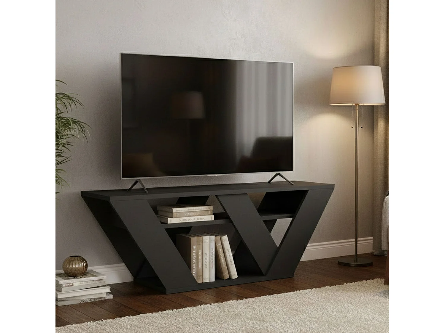 Meuble TV Pegasus, Buffet de salon, Armoire basse pour TV, Base murale de rangement, 110x30h40 cm, Anthracite