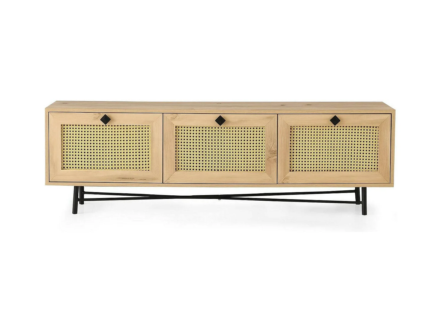Meuble TV Nihal, Buffet de salon, Armoire basse pour TV, Base murale de rangement, 180x40h60 cm, Chêne et Noir
