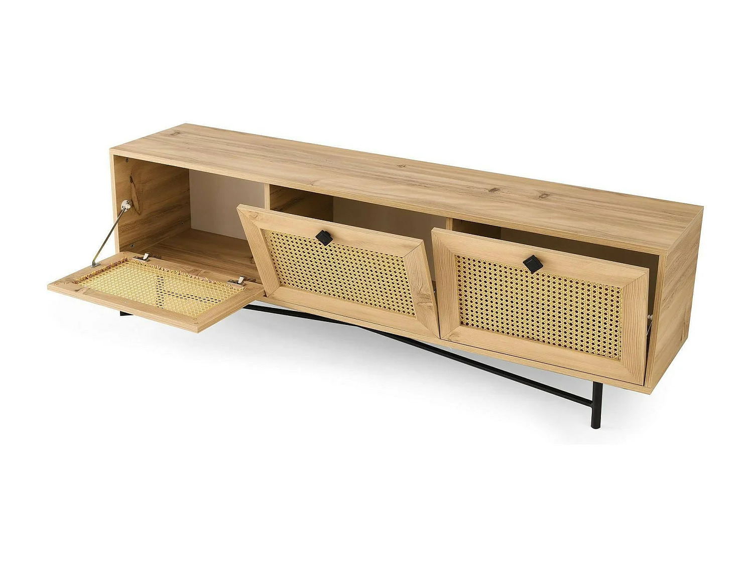 MóvelPorta de TV Dpasinat, Aparador de sala, Armário de TV baixo, Base de parede equipada, 180x40h60 cm, Carvalho e Preto