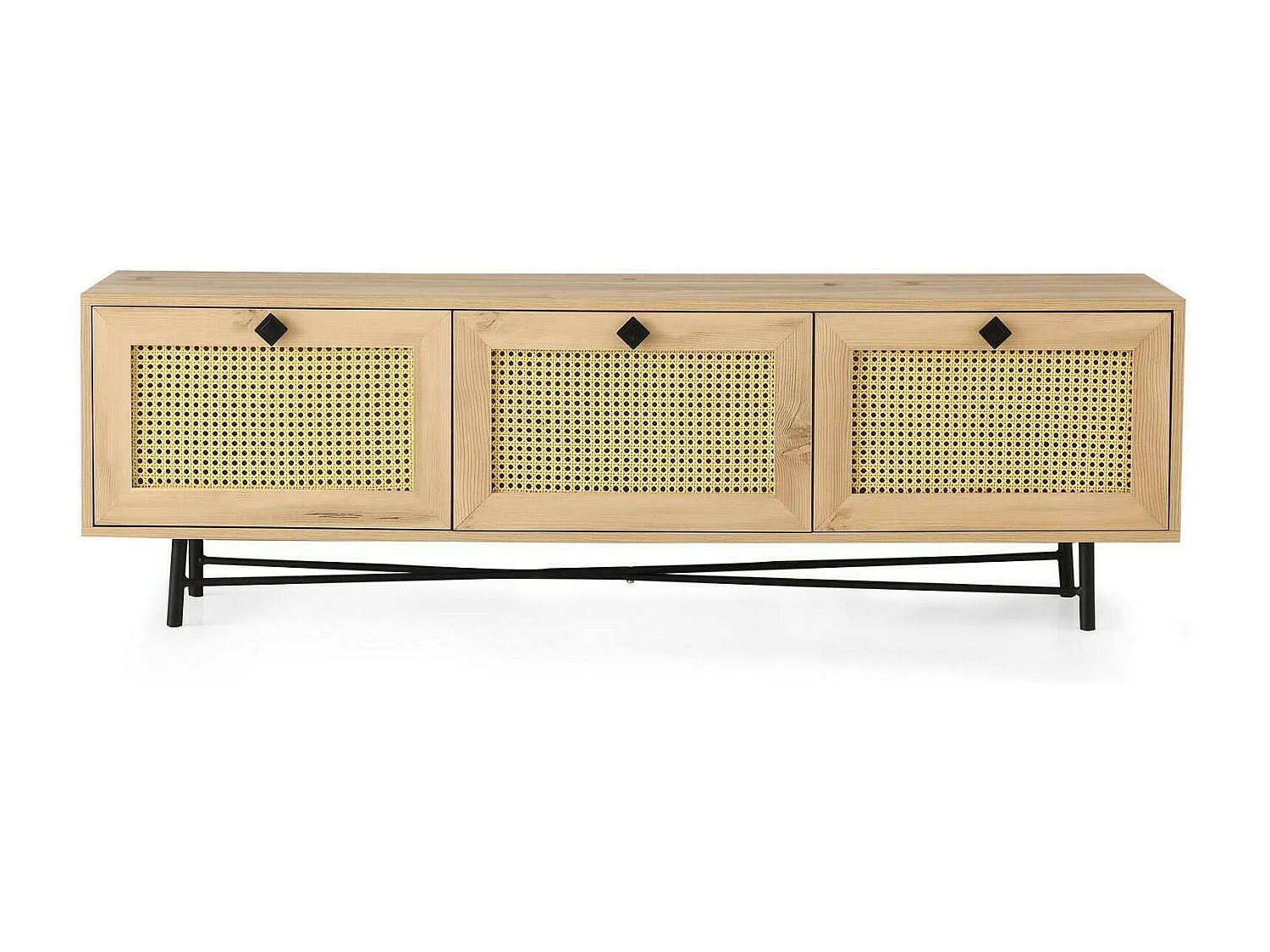 MóvelPorta de TV Dpasinat, Aparador de sala, Armário de TV baixo, Base de parede equipada, 180x40h60 cm, Carvalho e Preto