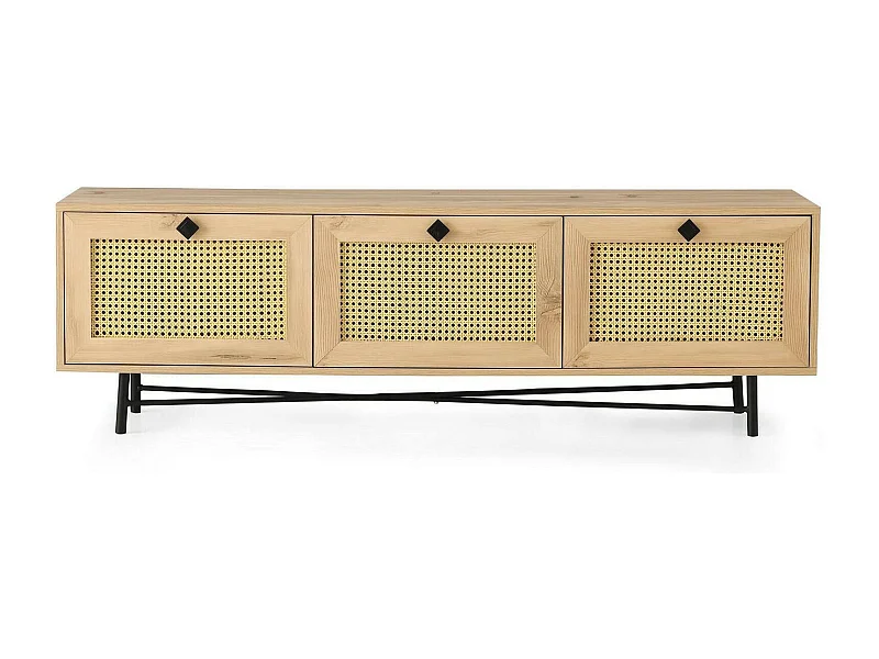 MóvelPorta de TV Dpasinat, Aparador de sala, Armário de TV baixo, Base de parede equipada, 180x40h60 cm, Carvalho e Preto