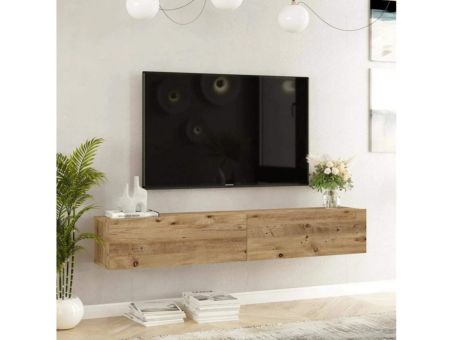 Dmora - Mobile porta TV Pavone, 180x32h30 cm, Quercia