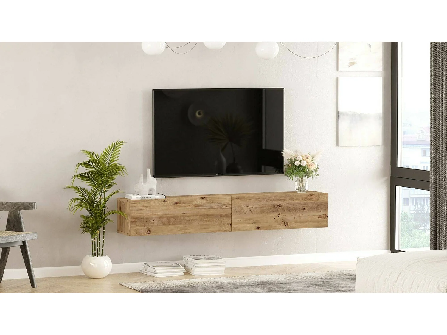 Dmora - Mobile porta TV Pavone, 180x32h30 cm, Quercia