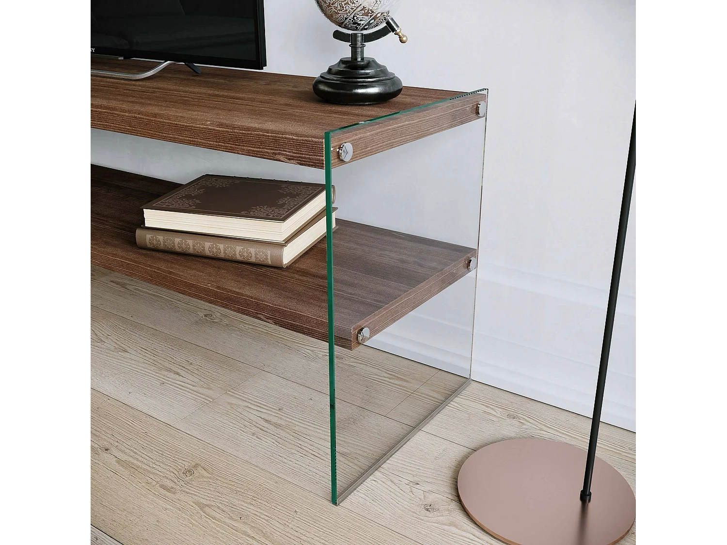 Meuble TV Sargas, Buffet de salon, Armoire basse pour TV, Base murale de rangement, 120x35h45 cm, Noyer Foncé