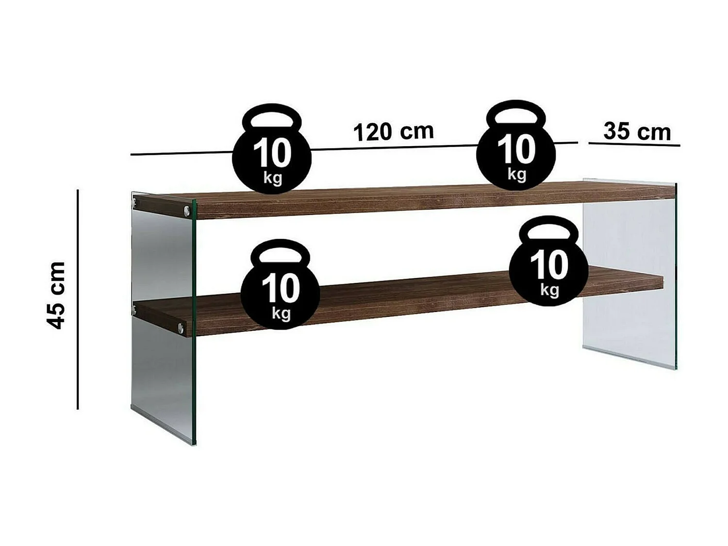 Fernsehschrank Dpianc, Ständer für Wohnzimmerfernseher, Niedriges Wohnzimmer-Sideboard, TV-Ständerbasis, 120x35h45 cm, Dunkler Nussbaum