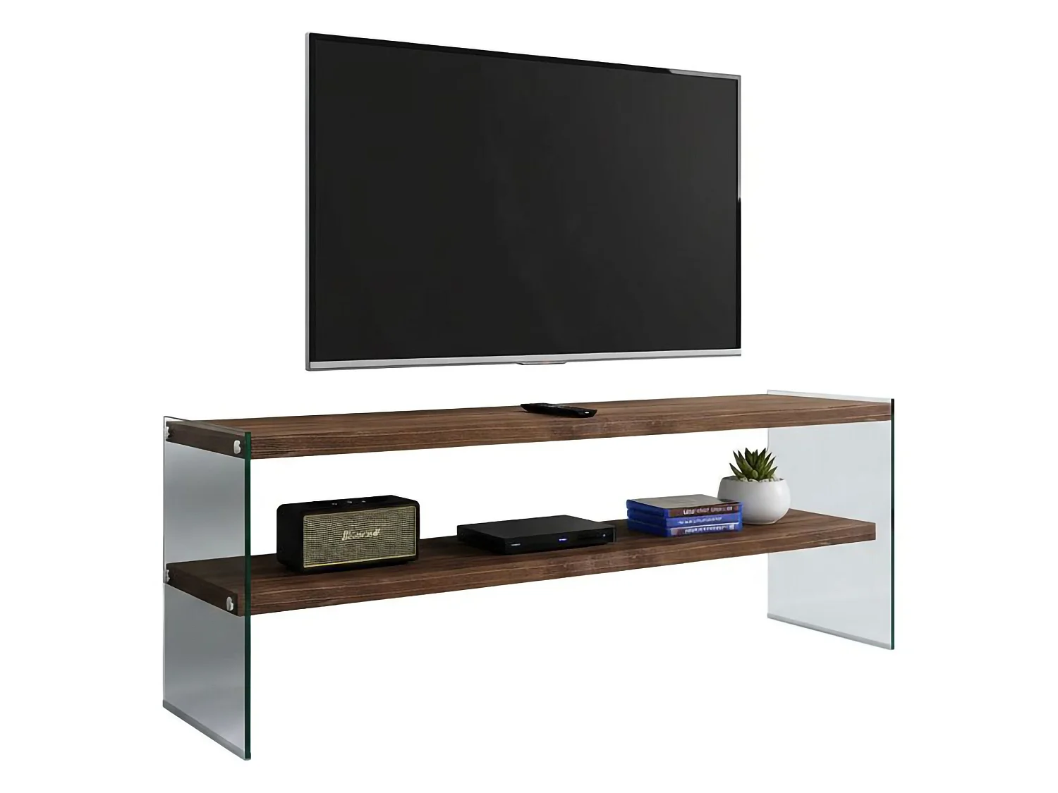 Suporte de TV Dpianc, Aparador de sala, Armário de TV baixo, Base de parede equipada, 120x35h45 cm, Nogueira escura