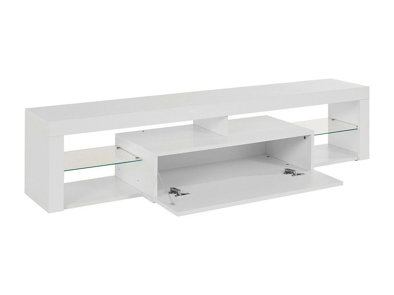 Meuble TV Ugo, Base de meuble TV, Buffet bas de salon avec 1 porte, 100% Made in Italy, 160x40h35 cm, Blanc brillant