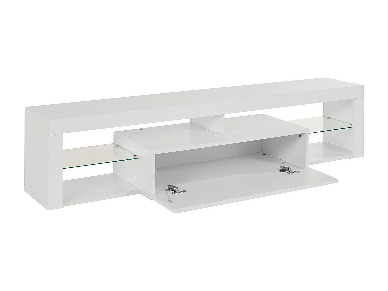 Armário de suporte de TV Dcompagno, Suporte de TV, Aparador baixo para sala de estar com 1 porta, 100% Made in Italy, 160x40h35 cm, Branco brilhante