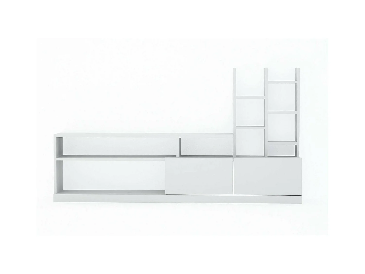 Meuble TV Alni, Buffet de salon, Armoire basse pour TV, Base murale de rangement, 164x25h91 cm, Blanc