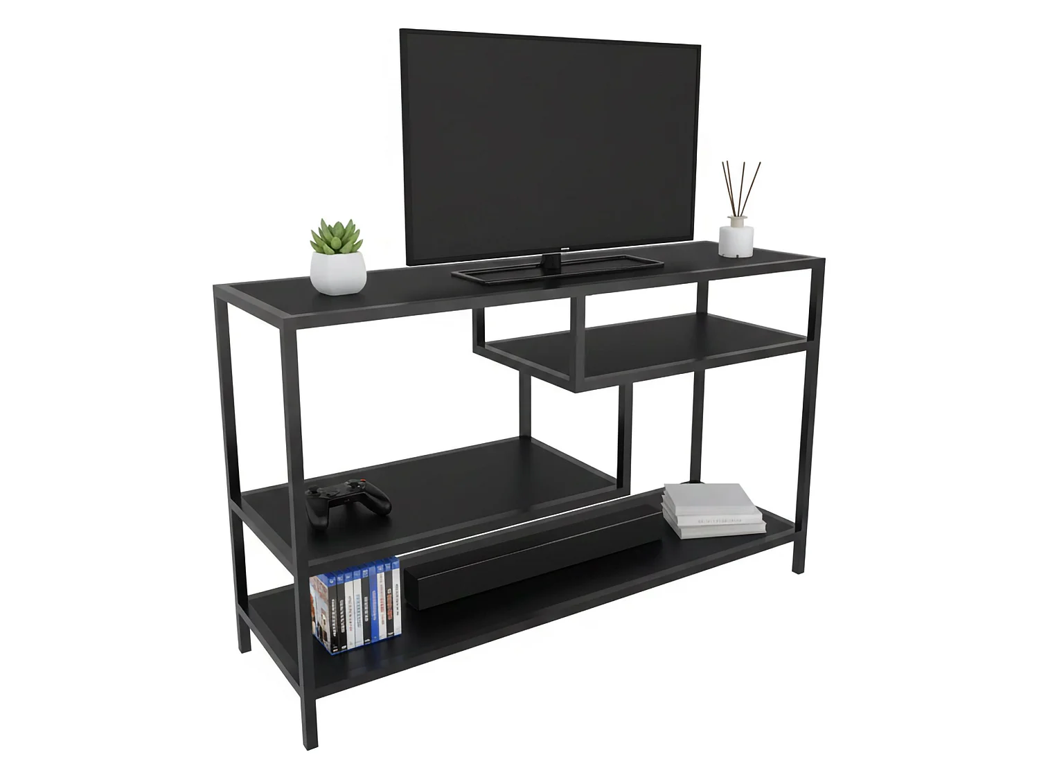 Armário de TV Dplizzar, Aparador de sala, Armário de TV baixo, Base de parede equipada, 120x39h75 cm, Antracite e Preto