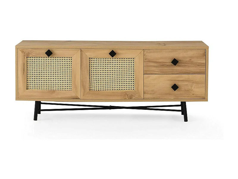 Armário de suporte de TV Dmarchin, Aparador de sala, Armário de TV baixo, Base de parede equipada, 140x40h60 cm, Carvalho e Preto