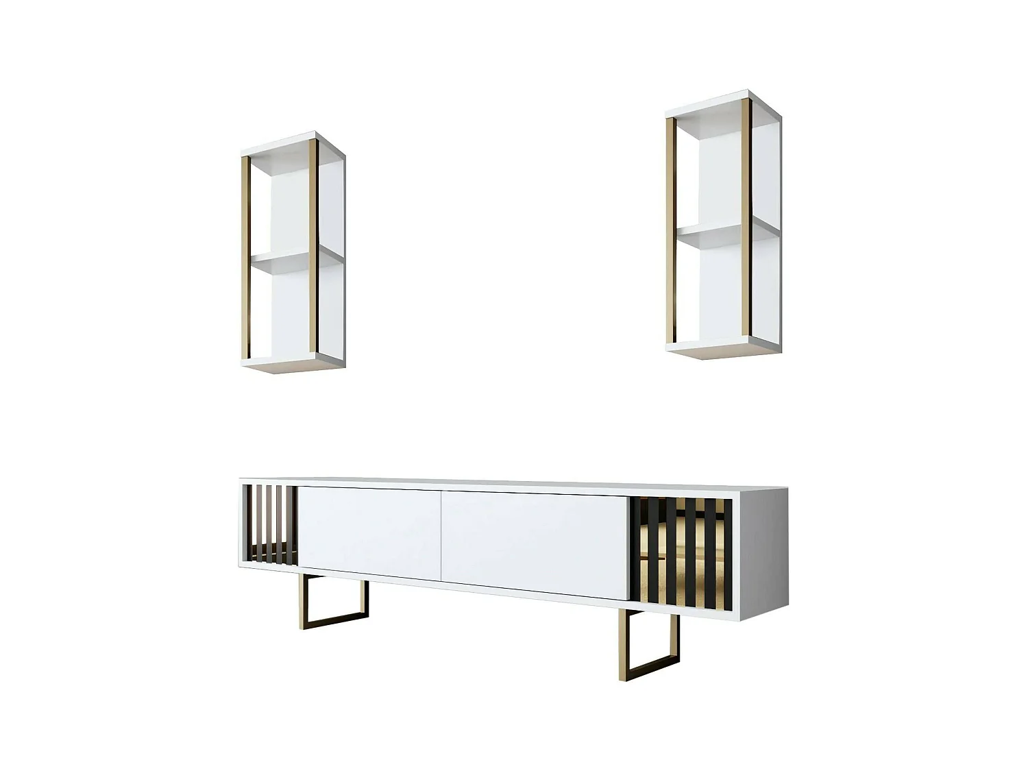 Armário de TV Dliveran, Aparador de sala, Armário de TV baixo, Base de parede equipada, 180x30h48 cm, Preto e branco