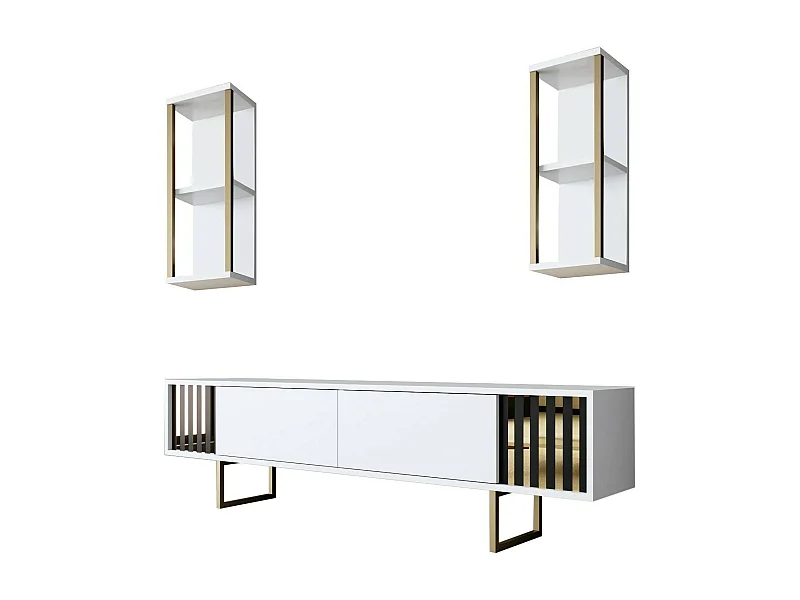 Fernsehschrank Dliveran, Ständer für Wohnzimmerfernseher, Niedriges Wohnzimmer-Sideboard, TV-Ständerbasis, 180x30h48 cm, WeiÃŸ und Schwarz