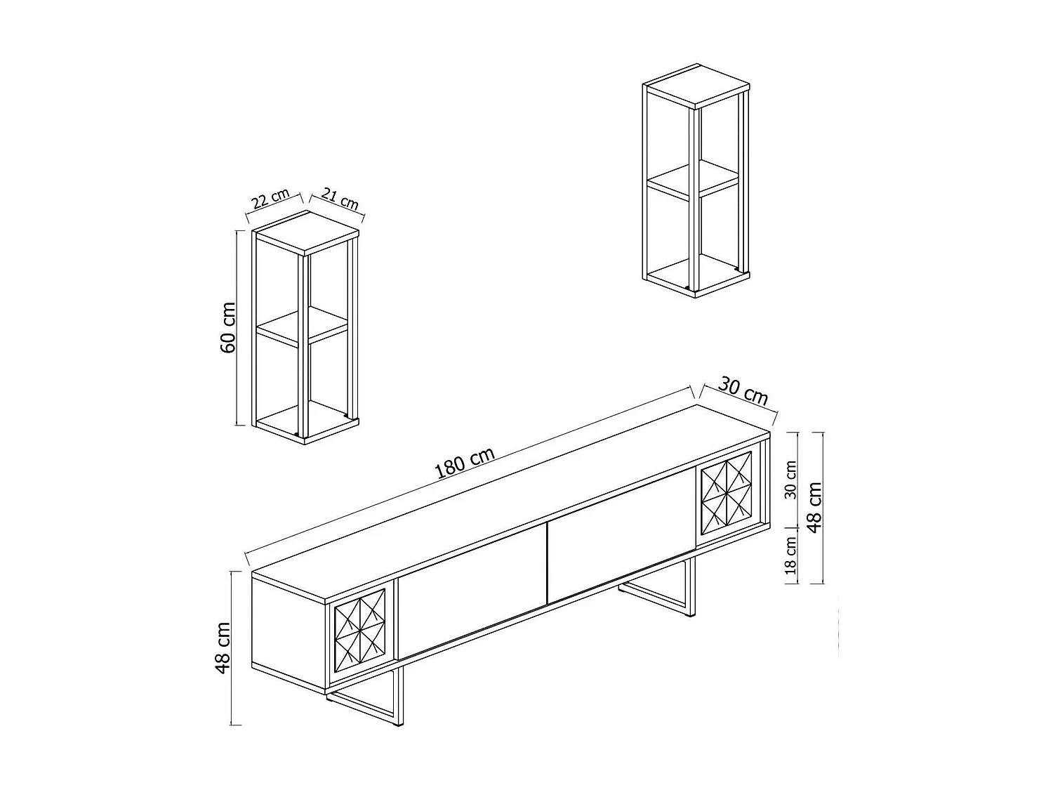 Mueble de televisión Dfantin, Aparador de salón, Mueble bajo para TV, Base de pared equipada, 180x30h48 cm, Antracita y Negro