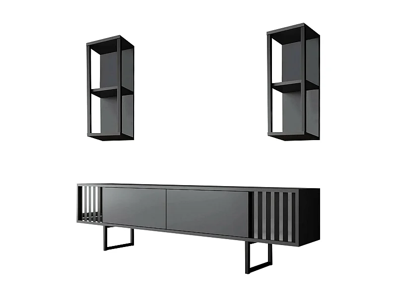 Dfantin tv-meubel, woonkamer dressoir, laag tv-meubel, gemonteerd wandonderstel, 180x30h48 cm, antraciet en zwart